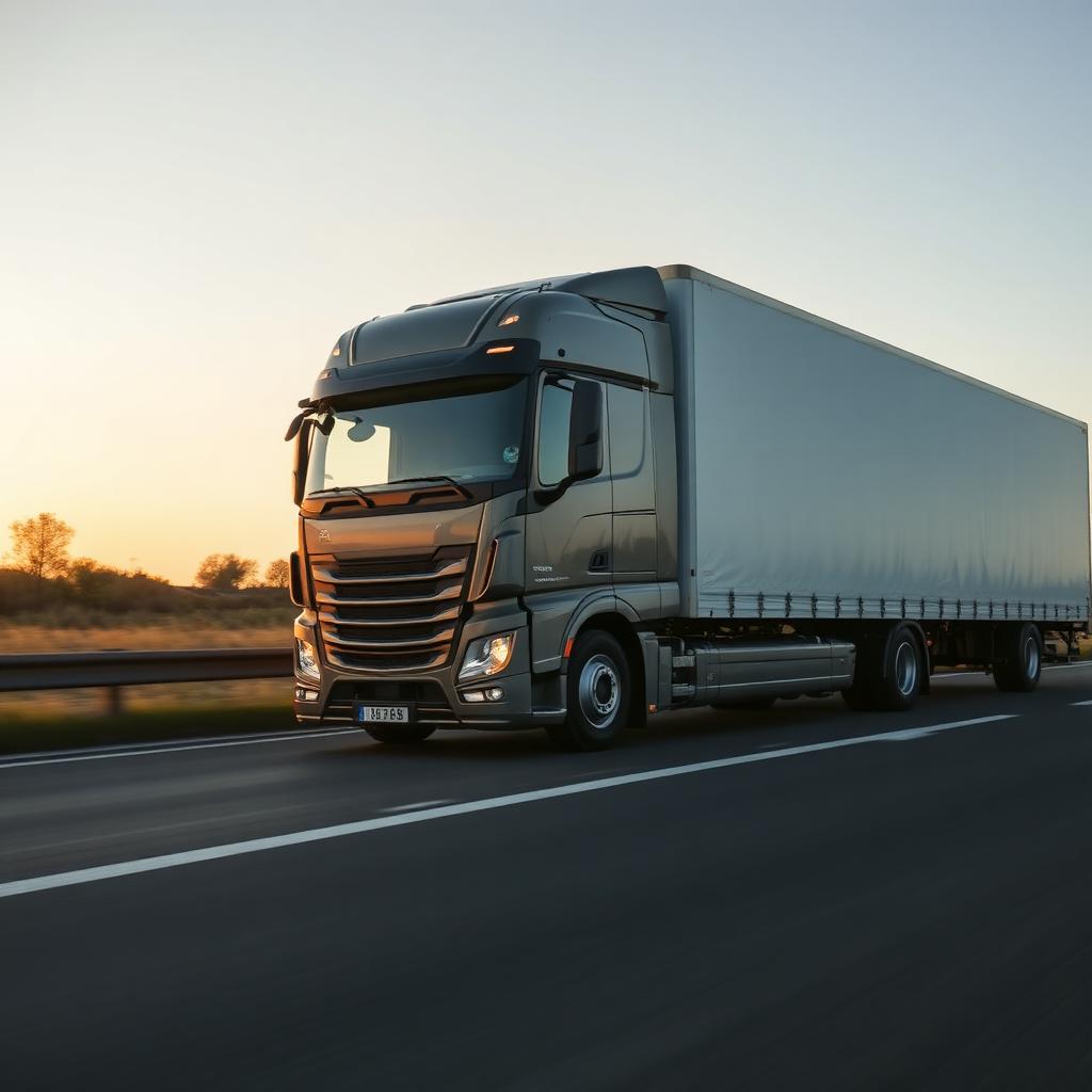 HGV on a UK motorway at golden hour